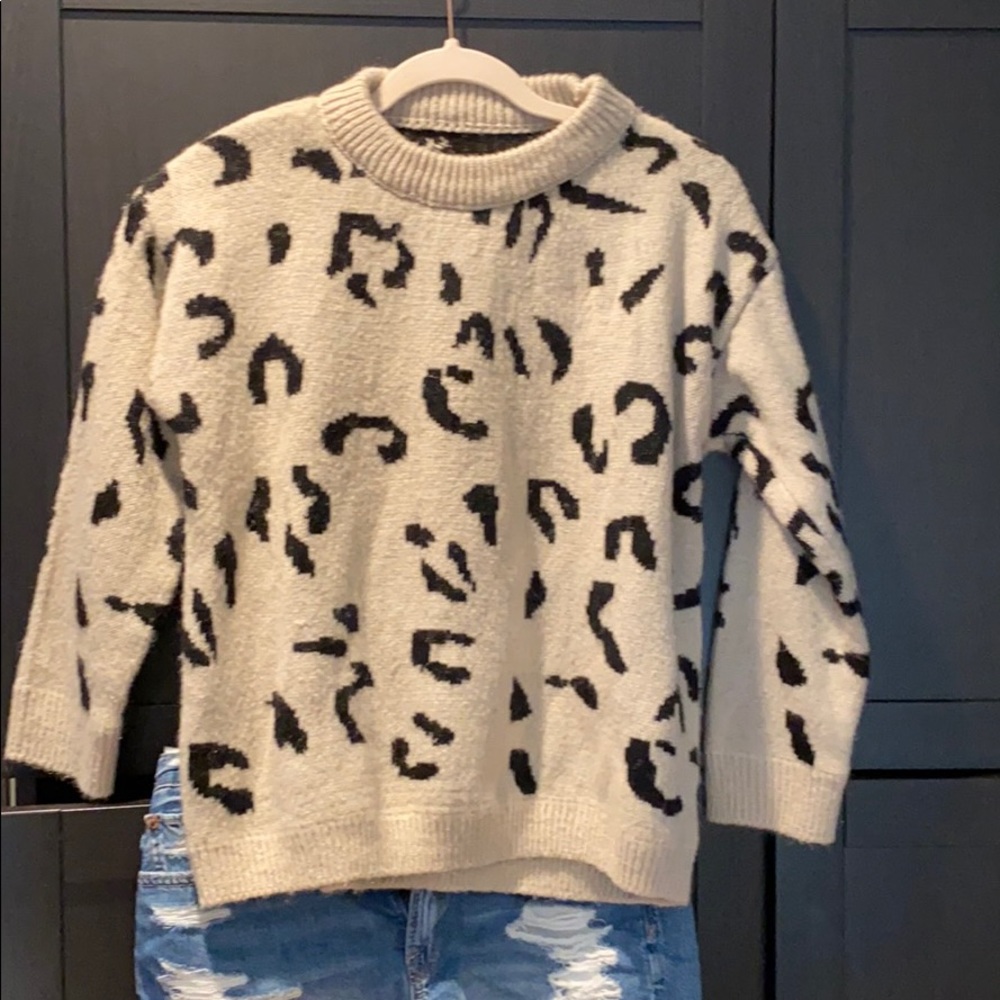 Leopard print wool sweater 3/4 sleeve